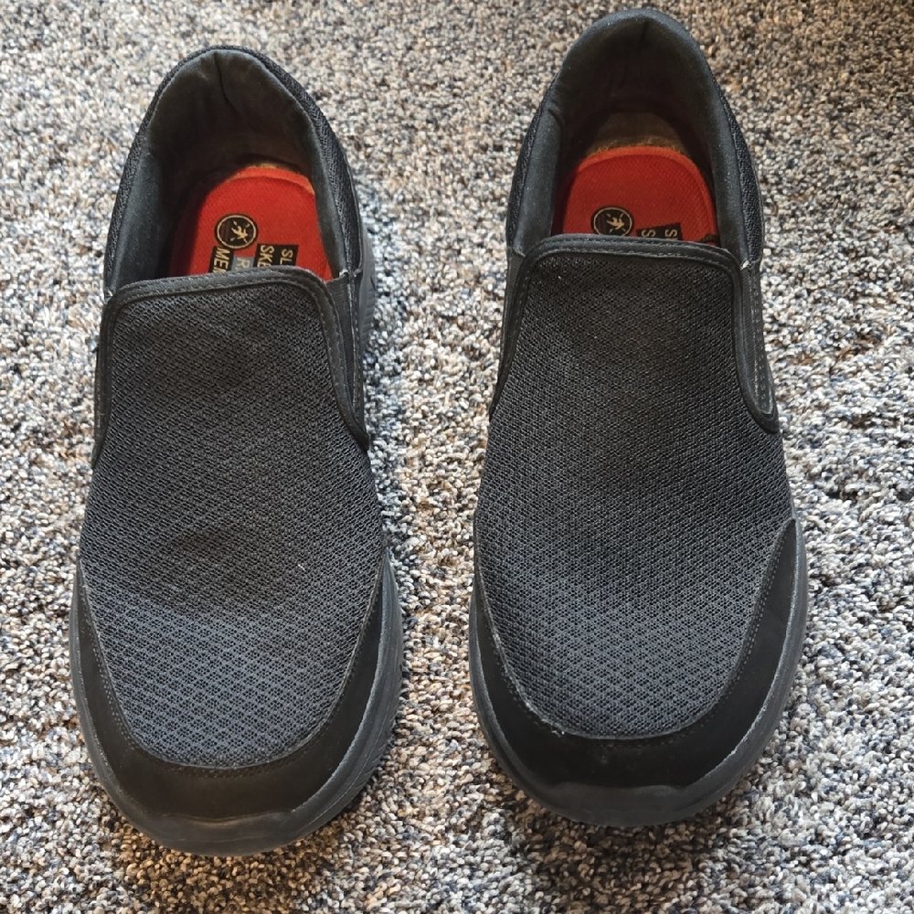 Skechers Black Slip-On Work Shoes, Non-Slip, Relaxed Fit, Memory